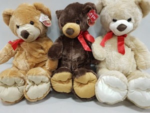 16 X BRAND NEW 100CM TELITOY BEAR HUGS SOFT TOYS IN BROWN AND WHITE RRP £11.99 CONTAINED IN 2 BOXES.