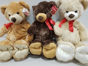 16 X BRAND NEW 100CM TELITOY BEAR HUGS SOFT TOYS IN BROWN AND WHITE RRP £11.99 CONTAINED IN 2 BOXES.