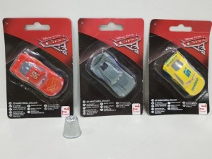 216 X BRAND NEW DISNEY CARS 3 ASSORTED HARD SHELL ERASERS IE, LIGHTENING MCQUEEN, JACKSON, LUIGI AND CRUZ IN 9 BOXES