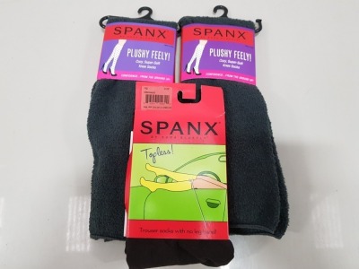 APPROX 100 X SPANX SOCKS IN VARIOUS DIFFERENT STYLES PLUSHY IE PLUSHY FEELY, GET OVER IT AND TOPLESS