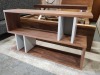 1 X BRAND NEW (TERENCE CONRAN) COUNTER BALANCE LOW SHELVING TABLE, WALNUT/PEBBLE