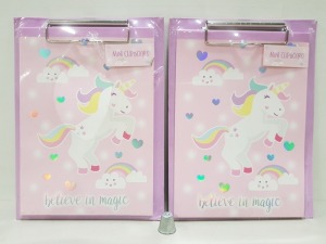 168 X BRAND NEW BELIEVE IN MAGIC UNICORN CLIP BOARD AND NOTE BOOK IN 16 CARTONS