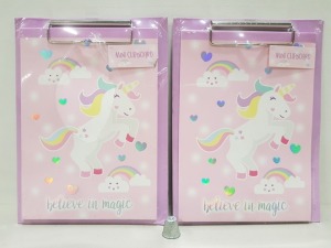 180 X BRAND NEW BELIEVE IN MAGIC UNICORN CLIP BOARD AND NOTE BOOK IN 17 CARTONS