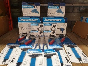 BRAND NEW 20 PC SILVERLINE TOOL LOT CONSISTING :- 2 X PADDLE MIXERS, 2 X 6 PC SOLDERING GUN KITS, 4 X MINI SOLDERING IRONS, 4 X OIL FILTER WRENCHES, 6 X 10-IN-1 TRIM REMOVAL TOOLS, 2 X SPARK PLUG PLIERS