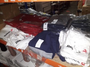 APPROX 7 X LARGE REEBOK T-SHIRTS, 8 X SMALL REEBOK T-SHIRTS, 1 X EXTRA SMALL UNDER ARMOUR HOODIE, 4 X EXTRA LARGE UNDER ARMOUR HOODIE AND 40 X 3XL FENCHURCH M LUX VEST