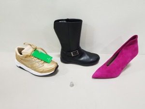 9 X ASSORTED WOMENS SHOES IE KNEE HIGH LEATHER BOOTS, GOLD DIODORA SHOES AND PINK UNIQUE HEELS RRP £150 IN VARIOUS STYLES AND SIZES