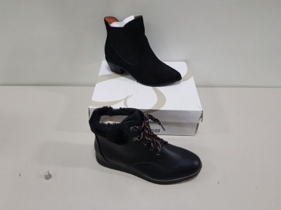 15 X BRAND NEW WOMENS EVANS SHOES IN VARIOUS STYLES AND SIZES INCLUDING BLACK ARROW, BLACK ALPACA AND BLACK ARIA SHOES RRP £748.00