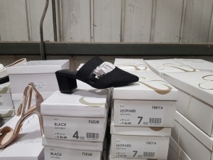 16 X BRAND NEW WOMENS EVANS SHOES IN VARIOUS STYLES AND SIZES INCLUDING 8 X BLACK FLEUR SHOES SIZE 4EEE RRP £288 AND 8 X LEOPARD FREYA SIZE 7EEE RRP £288.00