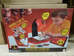 36 X THE INCREDIBLES PROJECTION POWER INCLUDES PROJECTOR PEN, CHARACTER ERASORS AND SPINNER TOP MARKERS IN 6 CARTONS