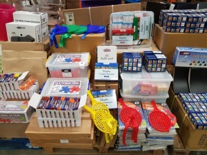 FULL PALLET CONTAINING LARGE QUANTITY OF EDUCATIONAL/STATIONERY EQUIPMENT IE MATHEMATICAL PLAY 144 FOAM GRID, EDDING WHITEBOARD MARKERS, LEARNING RESOURCES MATHS COMPREHENSION CARDS, VARIOUS MATH CARD SETS, PHONICS BLAST OFF ACTIVITY PACKED SYNTHETIC PHON