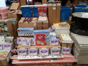 FULL PALLET CONTAINING LARGE QUANTITY OF EDUCATIONAL/STATIONERY EQUIPMENT IE COVER CRYSTAL SELF ADHESIVE HOLOGRAPHIC FILM, THE MATHS BOX SET, READING COMPREHENSION CASES, ROMAN EMPIRE EDUCATIONAL BOARD, BOOKS, MES COMBI BELL SET EXTENDED ETC