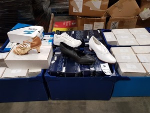 50 X BRAND NEW WOMENS SHOES IN VARIOUS STYLES AND SIZES IE WOMENS TAP SHOES, ZEPHZ TRAINERS AND HEELS - IN 8 BOXES