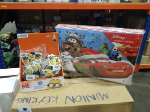 591 X ASSORTED LOT CONTAINING 576 X BRAND NEW DESPICABLE ME LED LIGHT SOFT KEY CHAIN AND 14 X BRAND NEW DISNEY PIXAR CARS ADVENT CALENDER.