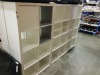 4 X WHITE/GREY BOOKSHELF UNITS I.E 2 X 8 ENTRY & 2 X 16 ENTRY