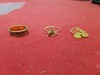 3 PCS OF GOLD COLOURED JEWELLERY - RING STAMPED 750, MICKET MOUSE EARRING AND A CIRCULAR APPLE DESIGN EARRING