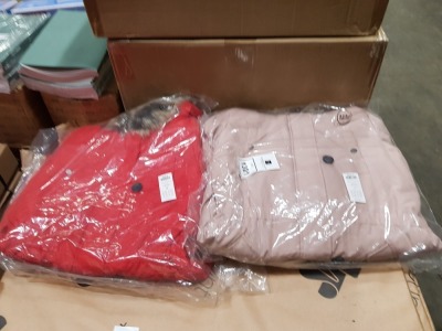 10 X BRAND NEW PACKAGED ONLY PARKA JACKET (VARIOUS SIZES) IN RED AND LIGHT PINK. TOTAL RRP £500.00