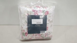 20 X BRAND NEW SLEEPWELL LINEN TINA THROWOVER (264 X 244cm) WITH PINK FLORAL DESIGN - IN 10 BOXES