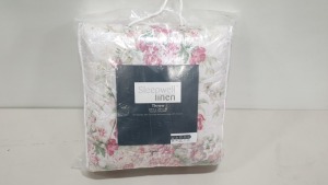 18 X BRAND NEW SLEEPWELL LINEN TINA THROWOVER (264 X 244cm) WITH PINK FLORAL DESIGN - IN 9 BOXES