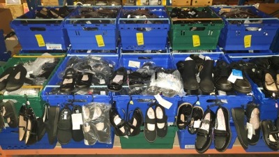 APPROX £600 RETAIL VALUE OF CHILDRENS BLACK FOOTWEAR IN VARIOUS STYLES & SIZES IN 5 TRAYS (NOT INCLUDED) - NOTE: ITEMS ARE SIMPLE MAGNETIC SECURITY TAGGED
