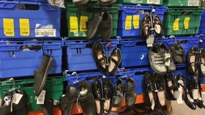 APPROX £600 RETAIL VALUE OF CHILDRENS BLACK FOOTWEAR IN VARIOUS STYLES & SIZES AND CHILDRENS BLUE WINTER BOOTS IN 5 TRAYS (NOT INCLUDED) - NOTE: ITEMS ARE SIMPLE MAGNETIC SECURITY TAGGED