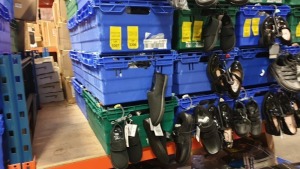 APPROX £600 RETAIL VALUE OF CHILDRENS BLACK FOOTWEAR IN VARIOUS STYLES & SIZES AND CHILDRENS BLUE WINTER BOOTS IN 5 TRAYS (NOT INCLUDED) - NOTE: ITEMS ARE SIMPLE MAGNETIC SECURITY TAGGED