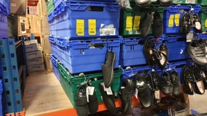 APPROX £600 RETAIL VALUE OF CHILDRENS BLACK FOOTWEAR IN VARIOUS STYLES & SIZES AND CHILDRENS BLUE WINTER BOOTS IN 5 TRAYS (NOT INCLUDED) - NOTE: ITEMS ARE SIMPLE MAGNETIC SECURITY TAGGED