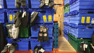 APPROX £600 RETAIL VALUE OF CHILDRENS BLACK FOOTWEAR IN VARIOUS STYLES & SIZES AND CHILDRENS BLUE WINTER BOOTS IN 5 TRAYS (NOT INCLUDED) - NOTE: ITEMS ARE SIMPLE MAGNETIC SECURITY TAGGED