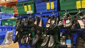 APPROX £600 RETAIL VALUE OF CHILDRENS BLACK FOOTWEAR IN VARIOUS STYLES & SIZES AND CHILDRENS BLUE WINTER BOOTS IN 5 TRAYS (NOT INCLUDED) - NOTE: ITEMS ARE SIMPLE MAGNETIC SECURITY TAGGED