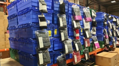 £400-£500 RETAIL VALUE OF CHILDRENS TIGHTS IN VARIOUS STYLES AND SIZES IN 5 TRAYS (NOT INCLUDED)