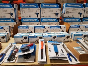 30 PC BRAND NEW SILVERLINE / ROCKLER MIXED TOOL LOT COMPRISING - 4 X 850W PLASTER / PAINT MIXERS, 3 X 5-48W SOLDERING STATIONS, 8 X 8W MINI SOLDERING STATIONS, 2 X SPARK PLUG REMOVERS, 5 X PUSH STICK SAFETY TOOLS, 2 X OIL FILTER WRENCHES, I X IN CAR SOLDE