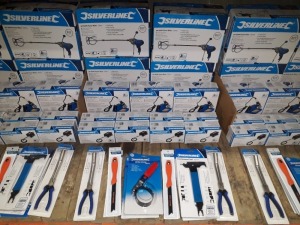 30 PC BRAND NEW SILVERLINE / ROCKLER MIXED TOOL LOT COMPRISING - 4 X 850W PLASTER / PAINT MIXERS, 3 X 5-48W SOLDERING STATIONS, 8 X 8W MINI SOLDERING STATIONS, 2 X SPARK PLUG REMOVERS, 5 X PUSH STICK SAFETY TOOLS, 2 X OIL FILTER WRENCHES, 2 X IN CAR SOLDE