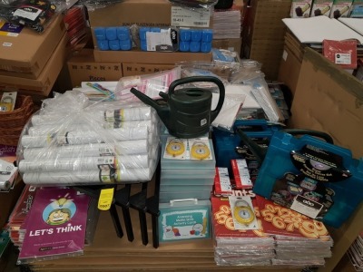 FULL PALLET CONTAINING LARGE QUANTITY OF ASSORTED BRAND NEW STATIONERY/EDUCATIONAL EQUIPMENT IE ASSESSING MATHS SKILLS ACTIVITY CARDS, SUPER FORENSIC DELUXE SET, FACT OR OPINION VOLUME II, EDUCATIONAL DICE, NUMBER IDENTIFIACTION BOOK, LETS THINK ACTIVITY