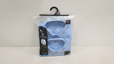 50 X BRAND NEW LIGHT BLUE PACKS OF 2 BOYS LONG SLEEVED SHIRTS - SIZES 12-13Y