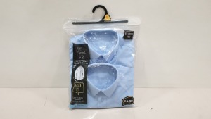50 X BRAND NEW LIGHT BLUE PACKS OF 2 BOYS LONG SLEEVED SHIRTS - SIZES 7-8YEARS