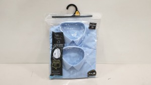 50 X BRAND NEW LIGHT BLUE PACKS OF 2 BOYS LONG SLEEVED SHIRTS - SIZES 7-8YEARS