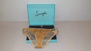 50 X SCRUMPIES OF MAYFAIR GOLDEN DELICIOUS TANGA BRIEFS - SIZES 8-16 (1-5) WITH BAG OF 50 CHARMS AND 25 PRESENTATION BOXES - ORIG RRP £35 EACH (£1750 TOTAL)