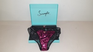 50 X SCRUMPIES OF MAYFAIR GARDEN PINK LADY TANGA BRIEFS - SIZES 8-16 (1-5) WITH BAG OF 50 CHARMS AND 25 PRESENTATION BOXES - ORIG RRP £35 EACH (£1750 TOTAL)