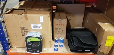 APPROX 300 X MIXED AUTOMOBILE ACESSORIES TO INCLUDE - 36 X (AUTO CARE) FULL SET CAR SEAT COVERS, (BLUECOL) BULBS, 4 PIECE CARPET CAR MATS, BULBS ETC.. CONTAINED ON 3/4 BAY
