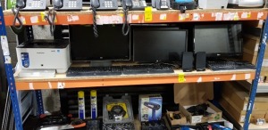 MIXED LOT TO INCLUDE - 6 X VARIOUS MONITORS, 3 X LOGITECH, PAIR OF CREATIVE SPEAKERS, 1 X SAMSUNG PRINTER