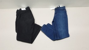 APPROX 40 X BRAND NEW DOROTHY PERKINS INDIGO AND BLACK STRETCHY SKINNY JEANS IN VARIOUS SIZES RRP £900.00