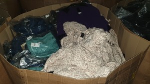 FULL PALLET CONTAINING LARGE AMOUNT OF BRAND NEW CLOTHING I.E TOPSHOP BLOUSES,SHIRTS AND TOPS, DOROTHY PERKINGS TOPS, JOHN LEWIS BLAZERS, TOPSHOP JEANS AND PANTS ETC