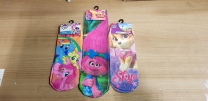 240 X BRAND NEW NICKELODEON PAW PATROL SOCKS, MY LITTLE PONY SOCKS AND DREAMWORK TROLLS SOCKS IN 10 BOXES