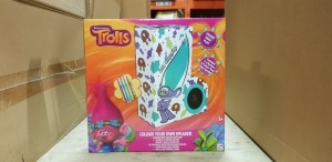 72 X BRAND NEW DREAMWORKS TROLLS COLOUR YOUR OWN SPEAKERS CONTAINS DIFFERENT COLOURED MARKERS ETC IN 3 BOXES