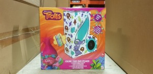 72 X BRAND NEW DREAMWORKS TROLLS COLOUR YOUR OWN SPEAKERS CONTAINS DIFFERENT COLOURED MARKERS ETC IN 3 BOXES