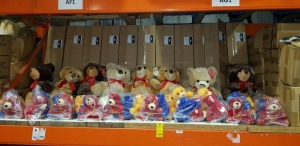 FULL BAY OF ASSORTED PLUSH TOYS & EDUCATIONAL BOARDS IE. 8 LARGE TEDDY BEARS, 30 SMALL TEDDY BEARS PLUS A QTY OF HISTORY BOARDS