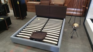 1 X BRAND NEW BROWN COVERED BED WITH HEADBOARD - 1500X2000MM