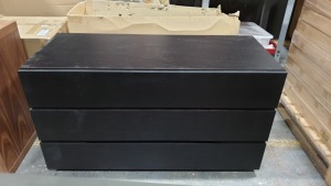 1 X BRAND NEW 3 DRAW BLACK CHEST OF DRAWERS - 680X1200X530