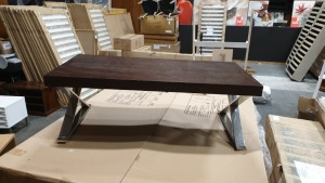 1 X BRAND NEW COFFEE TABLE WITH DARK WALNUT TOP & STAINLESS LEGS (CONTEMPORARY DESIGN) - 350X1000X500 - *NOTE-NO BOX