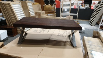 1 X BRAND NEW COFFEE TABLE WITH DARK WALNUT TOP & STAINLESS LEGS (CONTEMPORARY DESIGN) - 350X1000X500 - *NOTE-NO BOX