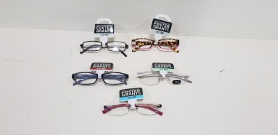 150 X PAIRS OF FOSTER GRANTS READING GLASSES IN VARIOUS FOCAL STRENGTHS - IN 1 BOX